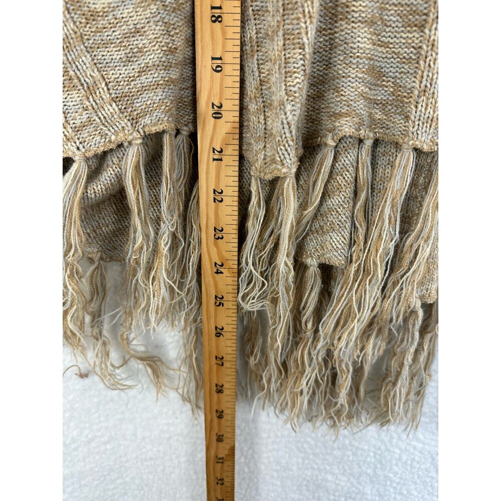 GB Cream and Tan Poncho Shrug with Fringe, XS, Preowned - Picture 5 of 6